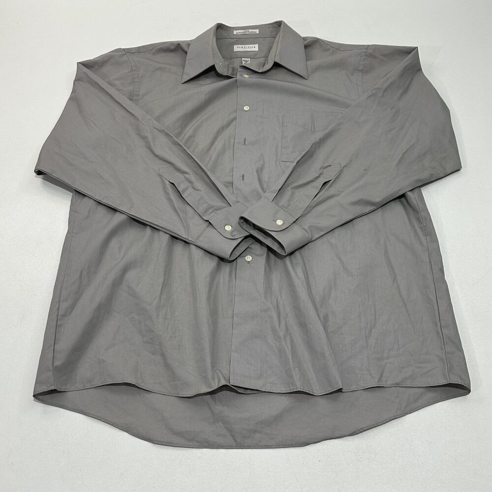 Van Heusen Men's Dress Shirt Gray Wrinkle Free Regular Fit Poplin, Size 17 34/35